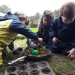 students working on their gardening