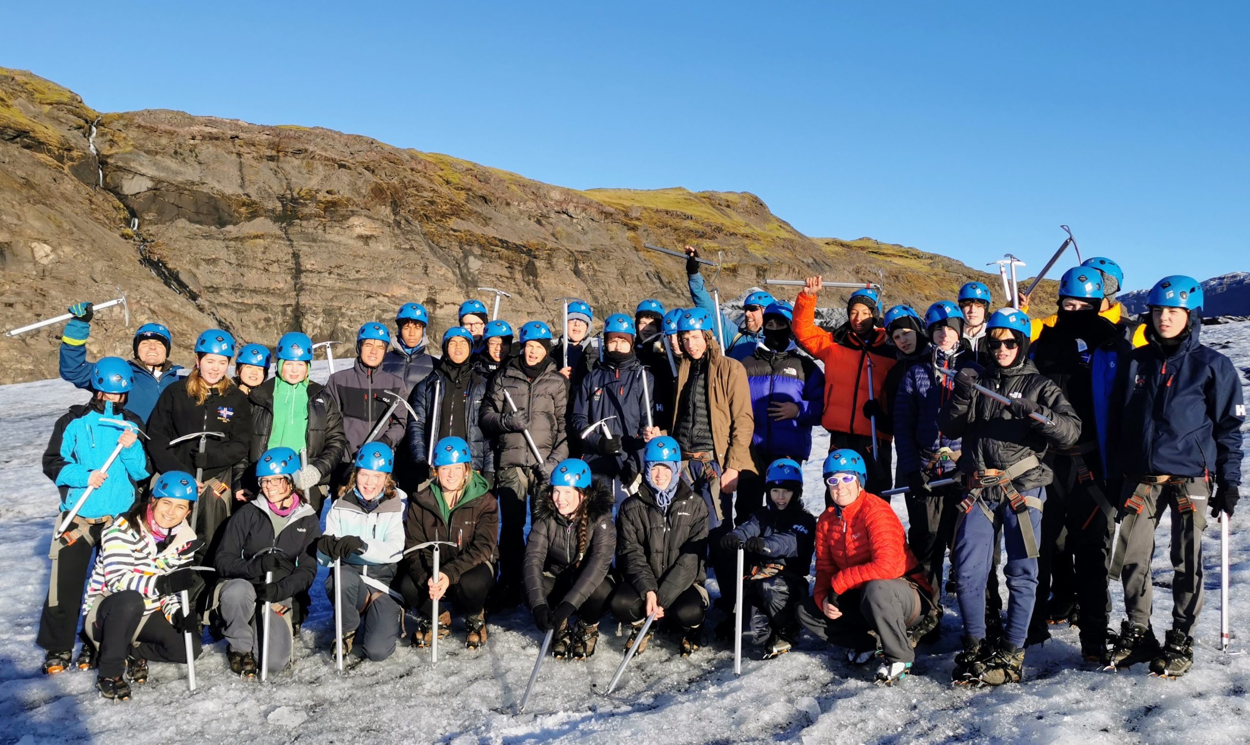 students in climbing gear in Iceland