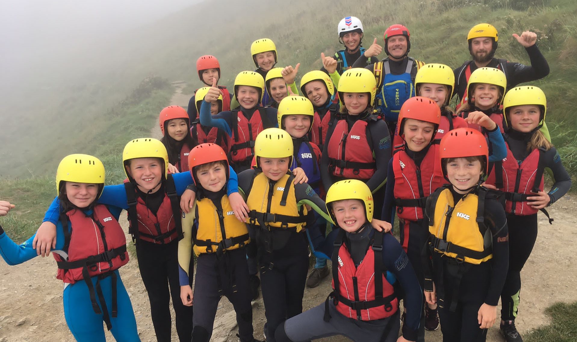 group of students in safety gear