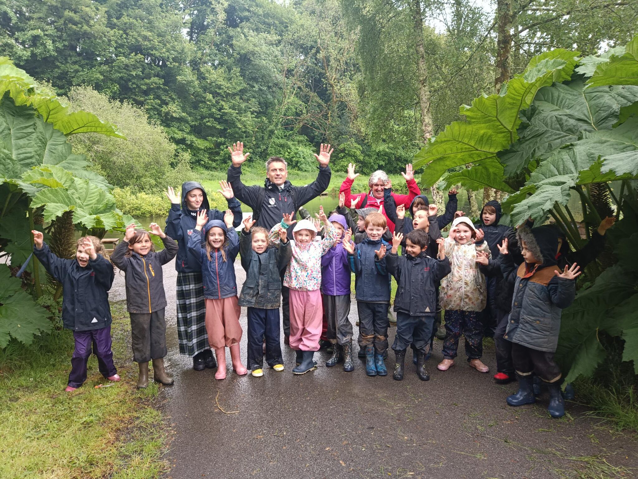 prep students in the rain