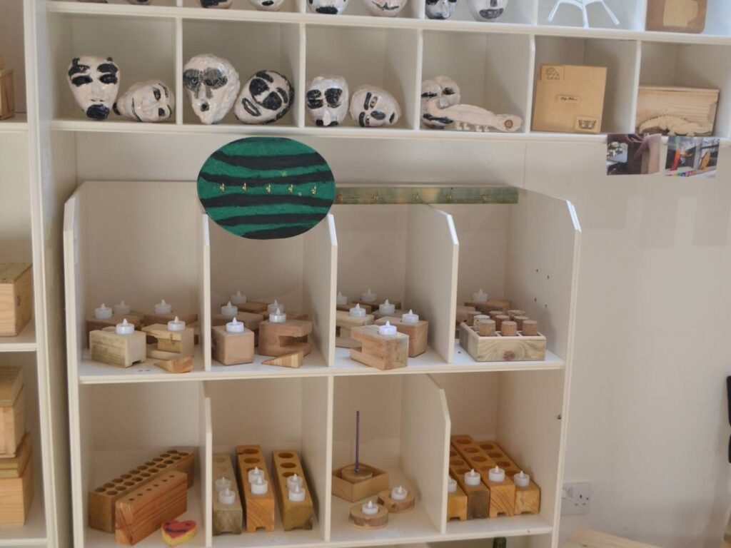 Artwork on shelves