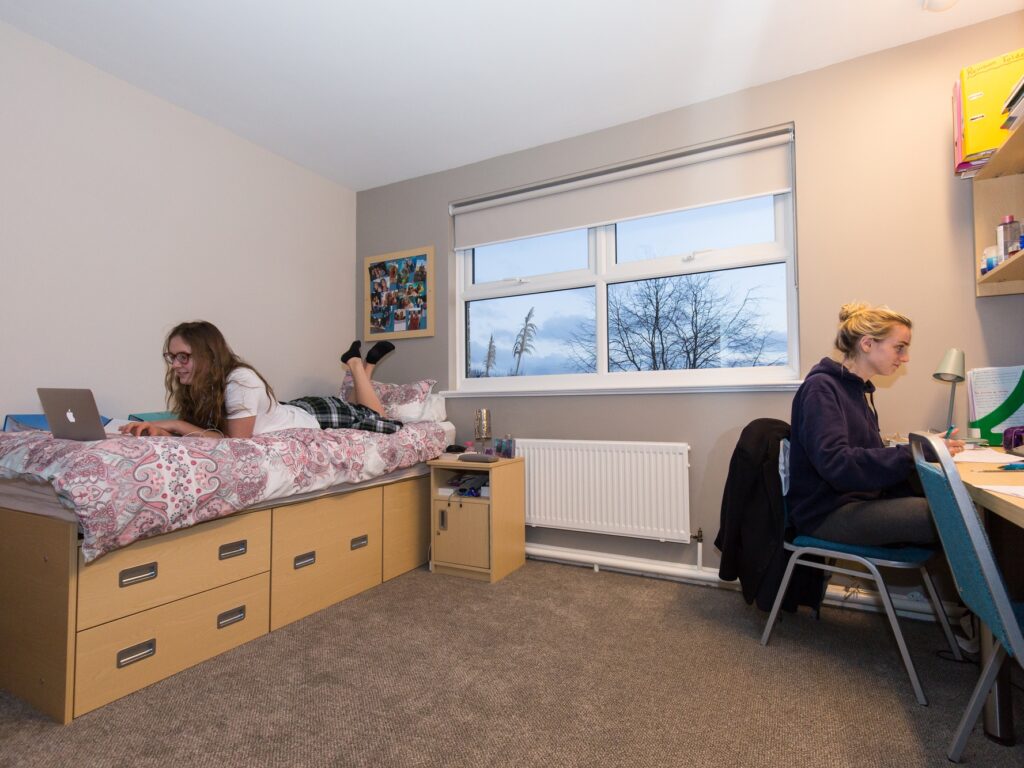 Students working in the bedroom