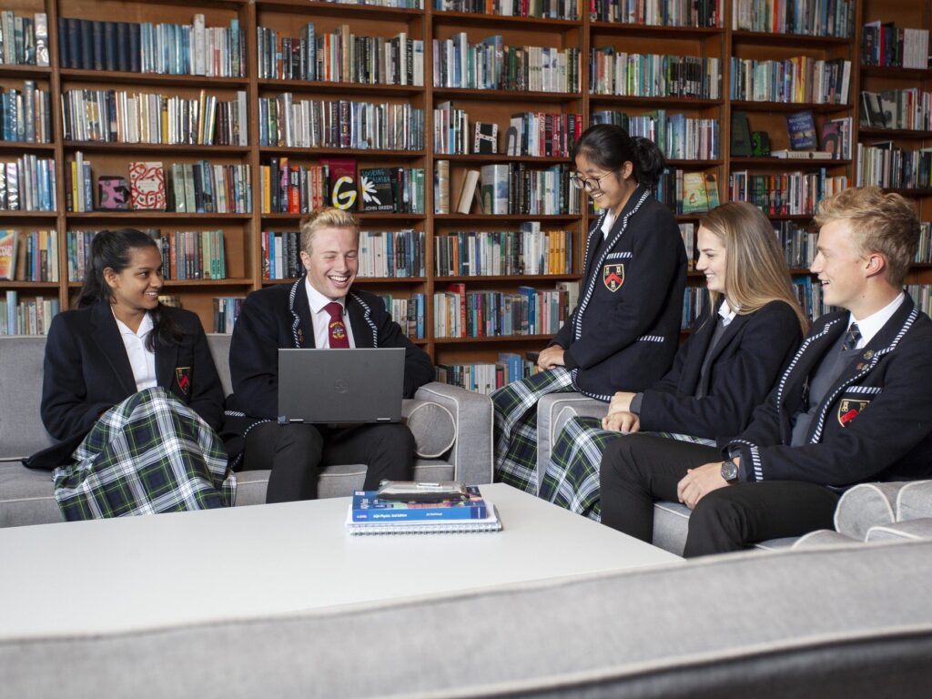 students in the library