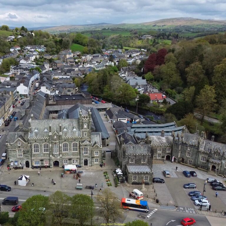 Aerial view of Tavistock Town Centre. Photographer Andy Gutsell