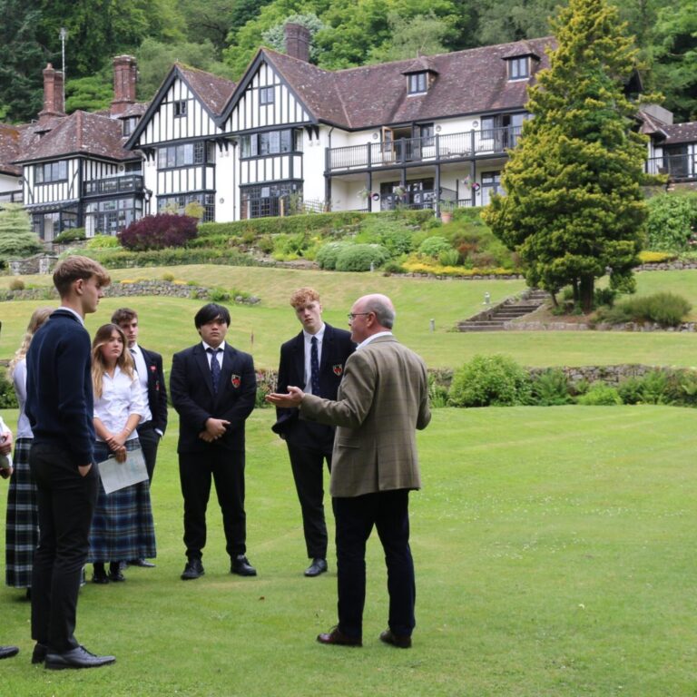 students standing on lawn