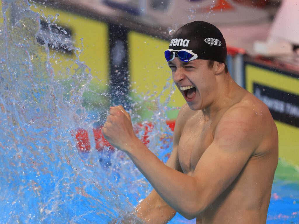 swimmer celebrating